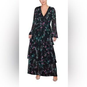 RACHEL Rachel Roy Women's Metallic Chiffon Maxi Dress Black Size 6